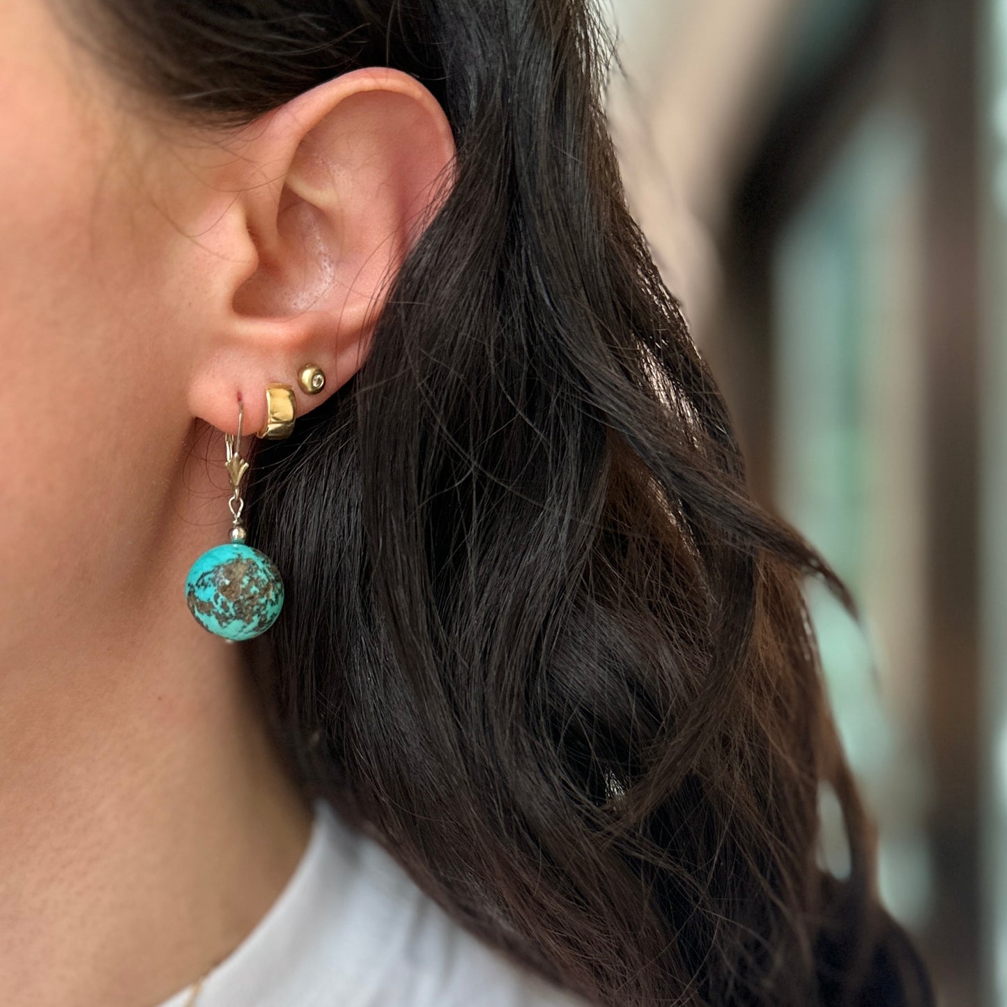 Sterling Silver Round Turquoise Ball Drop Dangle Earrings