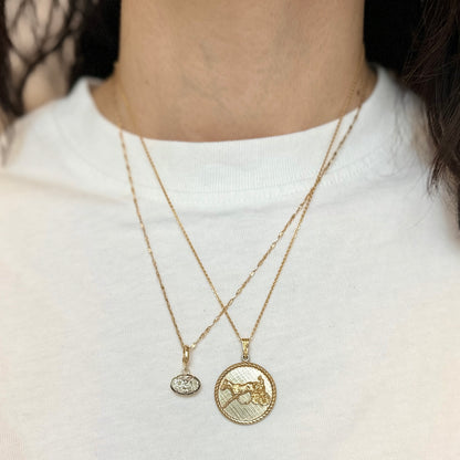 Estate Silver and Yellow Tone Round Horse Jockey Ribbed Bezel Pendant