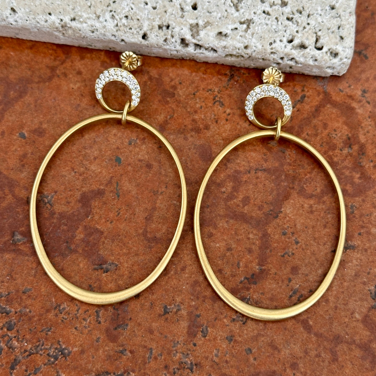 Estate Carelle 18KT Yellow Gold Pave Diamond Door Knocker Earrings