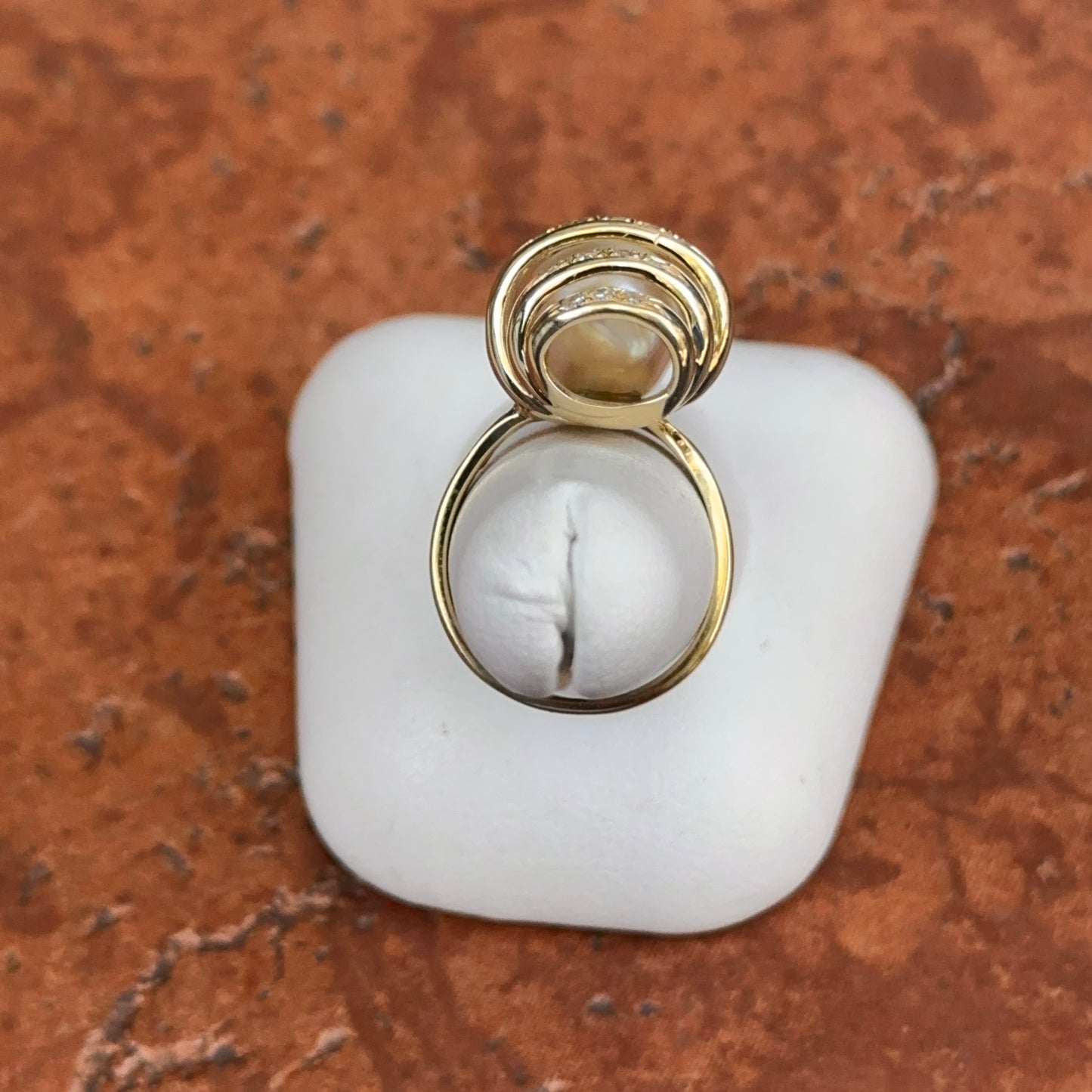 Estate 14KT Yellow Gold Near Round + Bead Set Diamond Ring