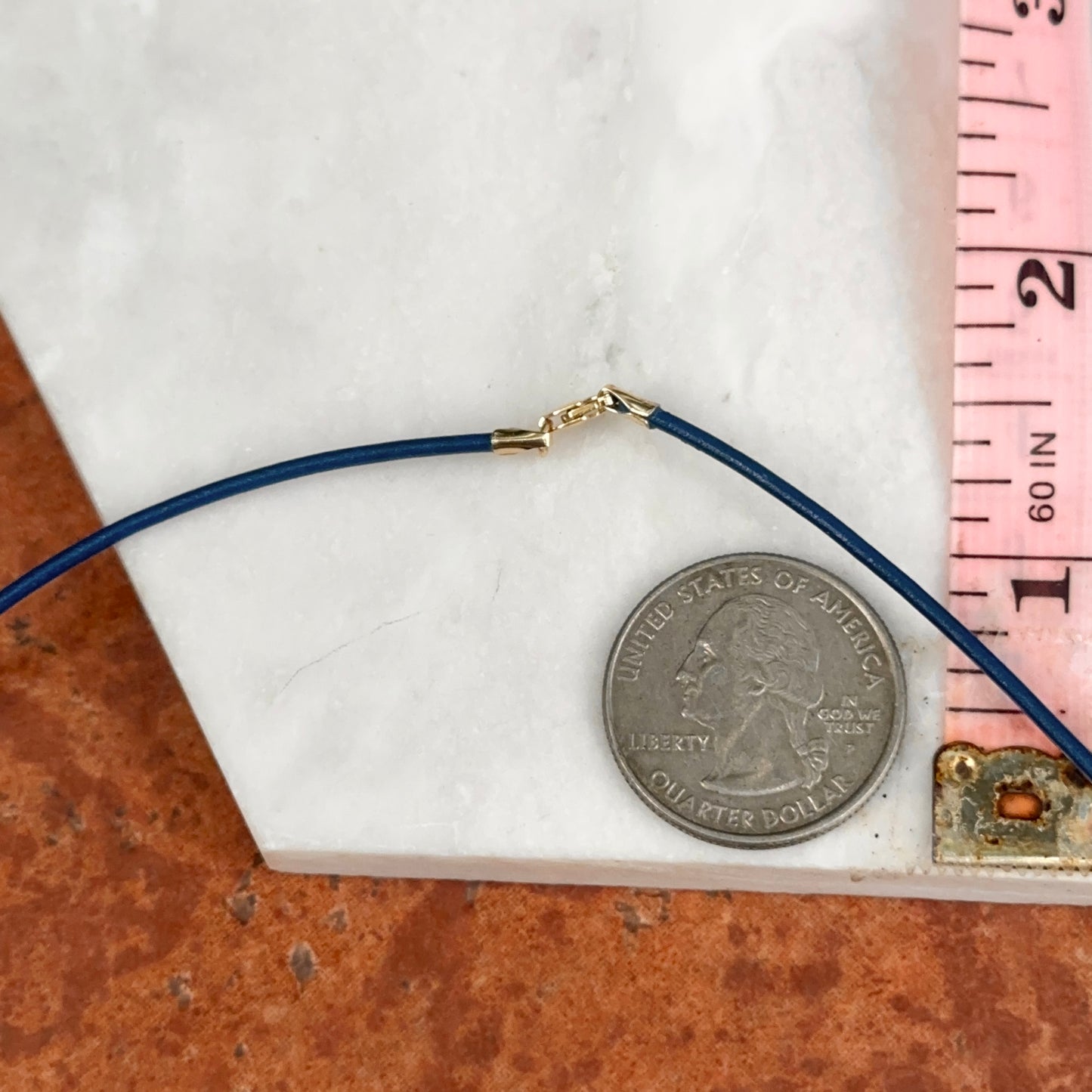14KT Yellow Gold Royal Blue 1.5mm Leather Cord Necklace