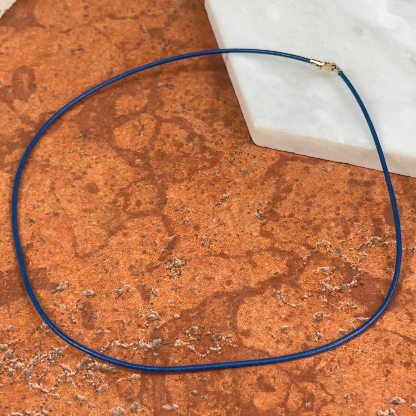 14KT Yellow Gold Royal Blue 1.5mm Leather Cord Necklace