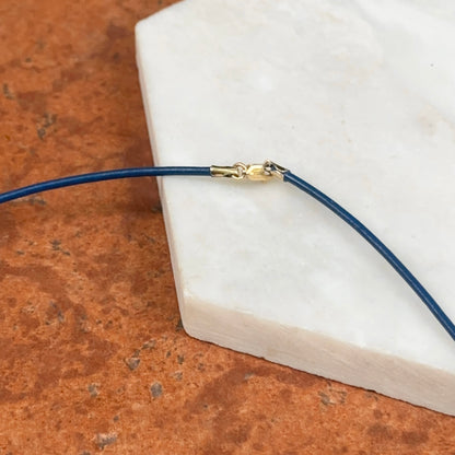 14KT Yellow Gold Royal Blue 1.5mm Leather Cord Necklace