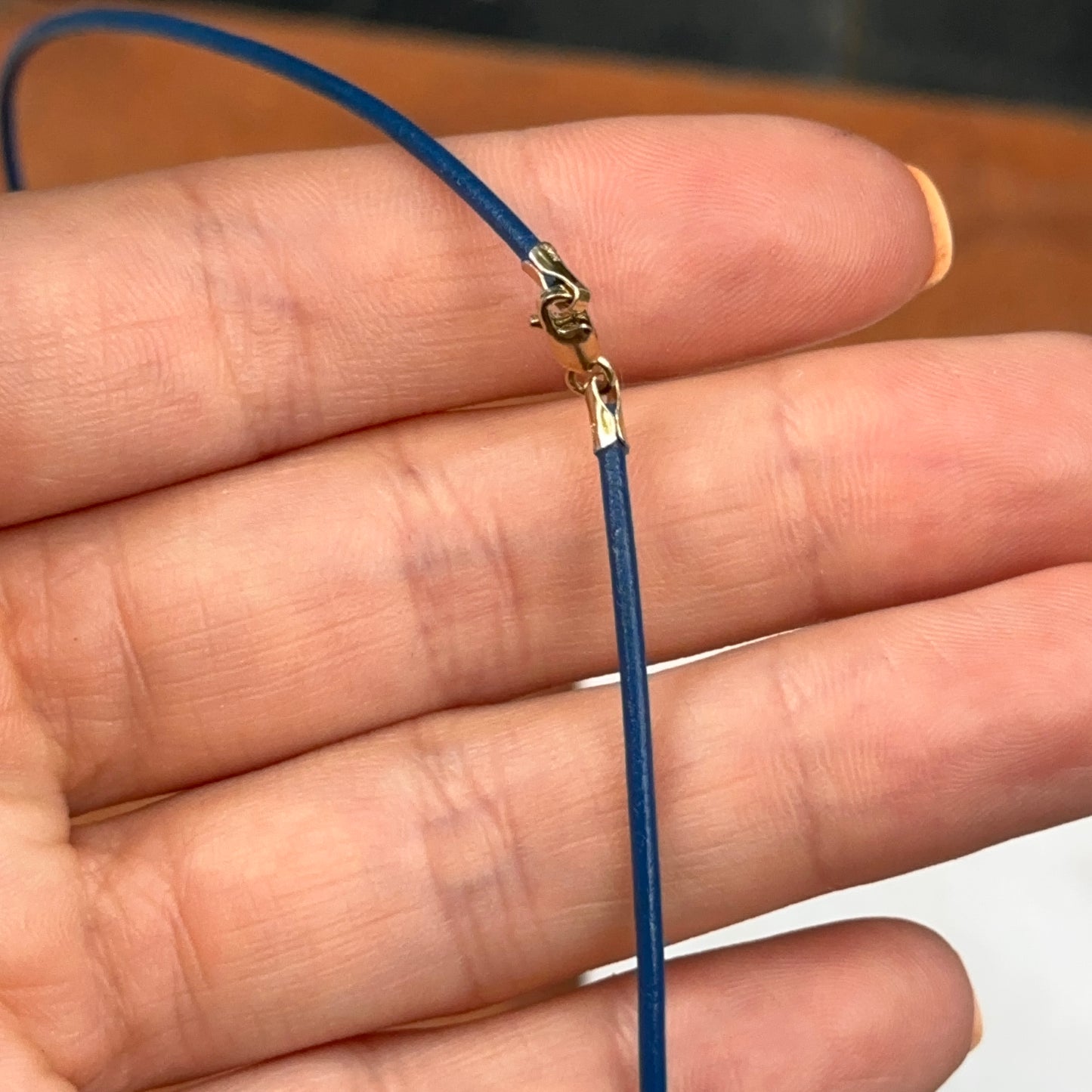 14KT Yellow Gold Royal Blue 1.5mm Leather Cord Necklace