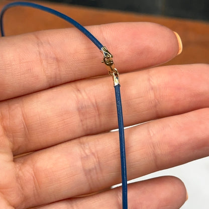14KT Yellow Gold Royal Blue 1.5mm Leather Cord Necklace