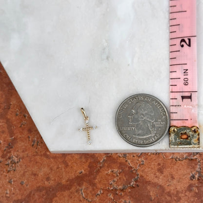 14KT Yellow Gold Cubic Zirconia Mini Budded Cross Pendant Charm
