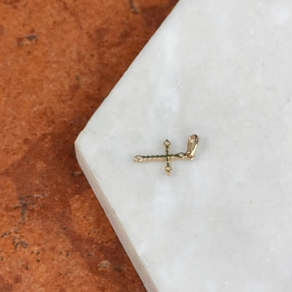 14KT Yellow Gold Cubic Zirconia Mini Budded Cross Pendant Charm
