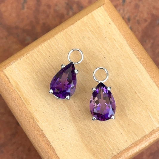 14KT White Gold Pear Amethyst Earring Charms