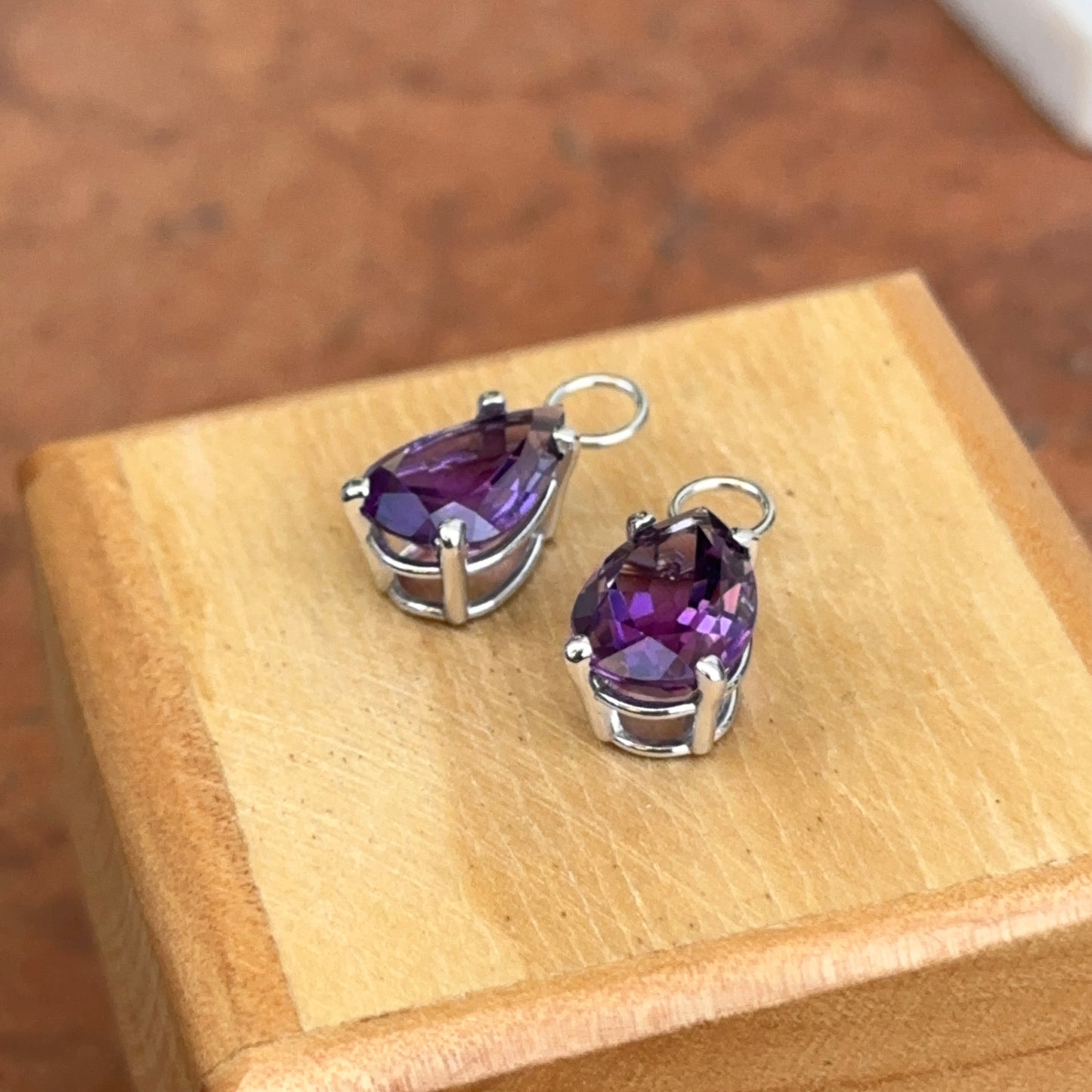 14KT White Gold Pear Amethyst Earring Charms