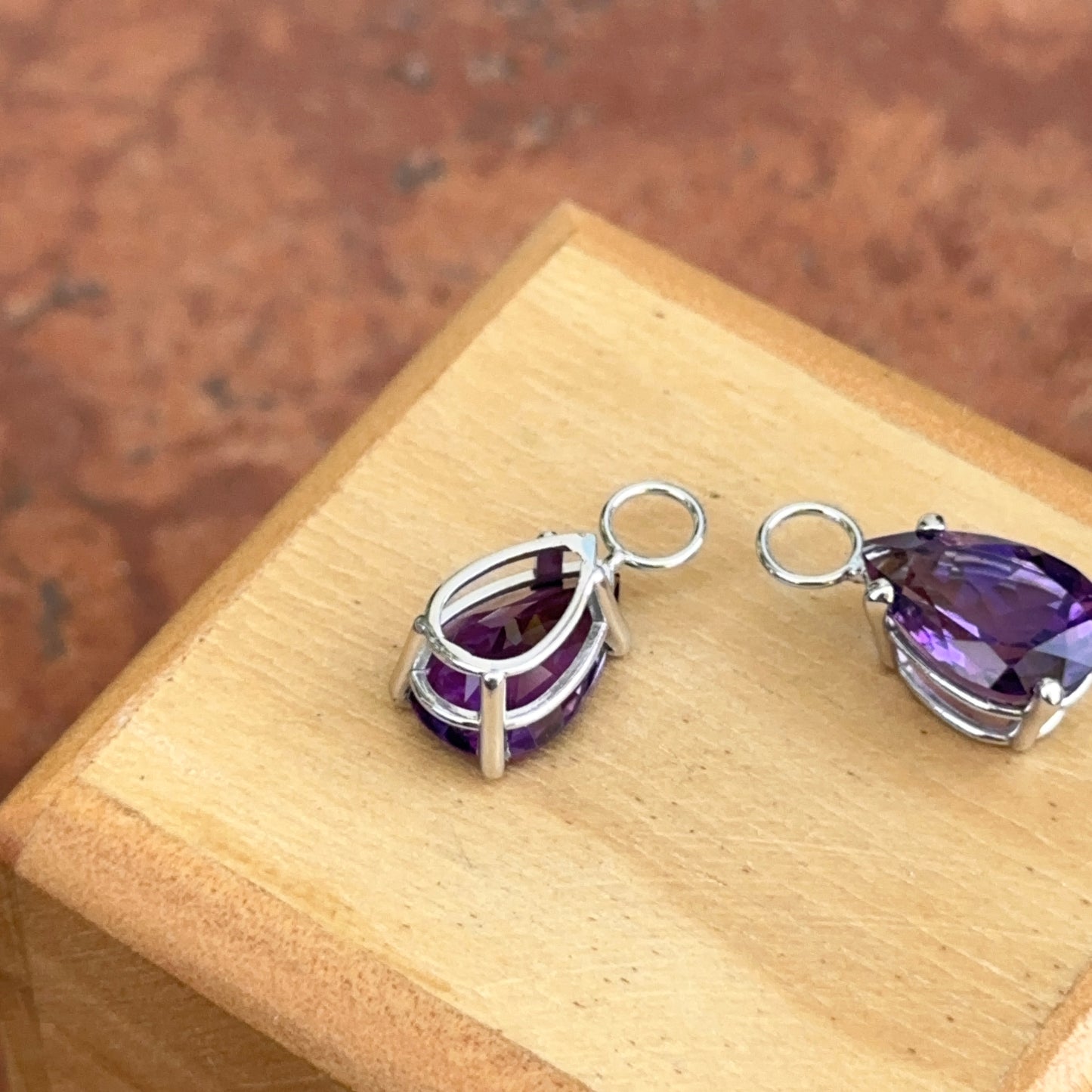 14KT White Gold Pear Amethyst Earring Charms