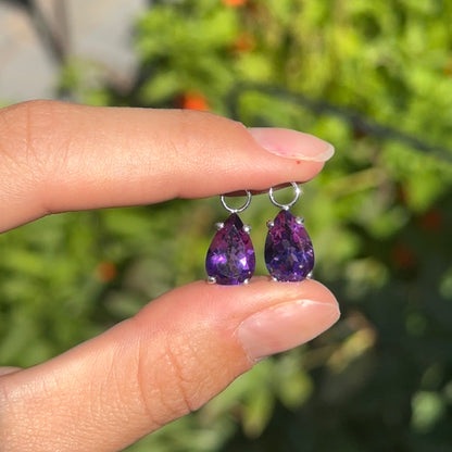 14KT White Gold Pear Amethyst Earring Charms