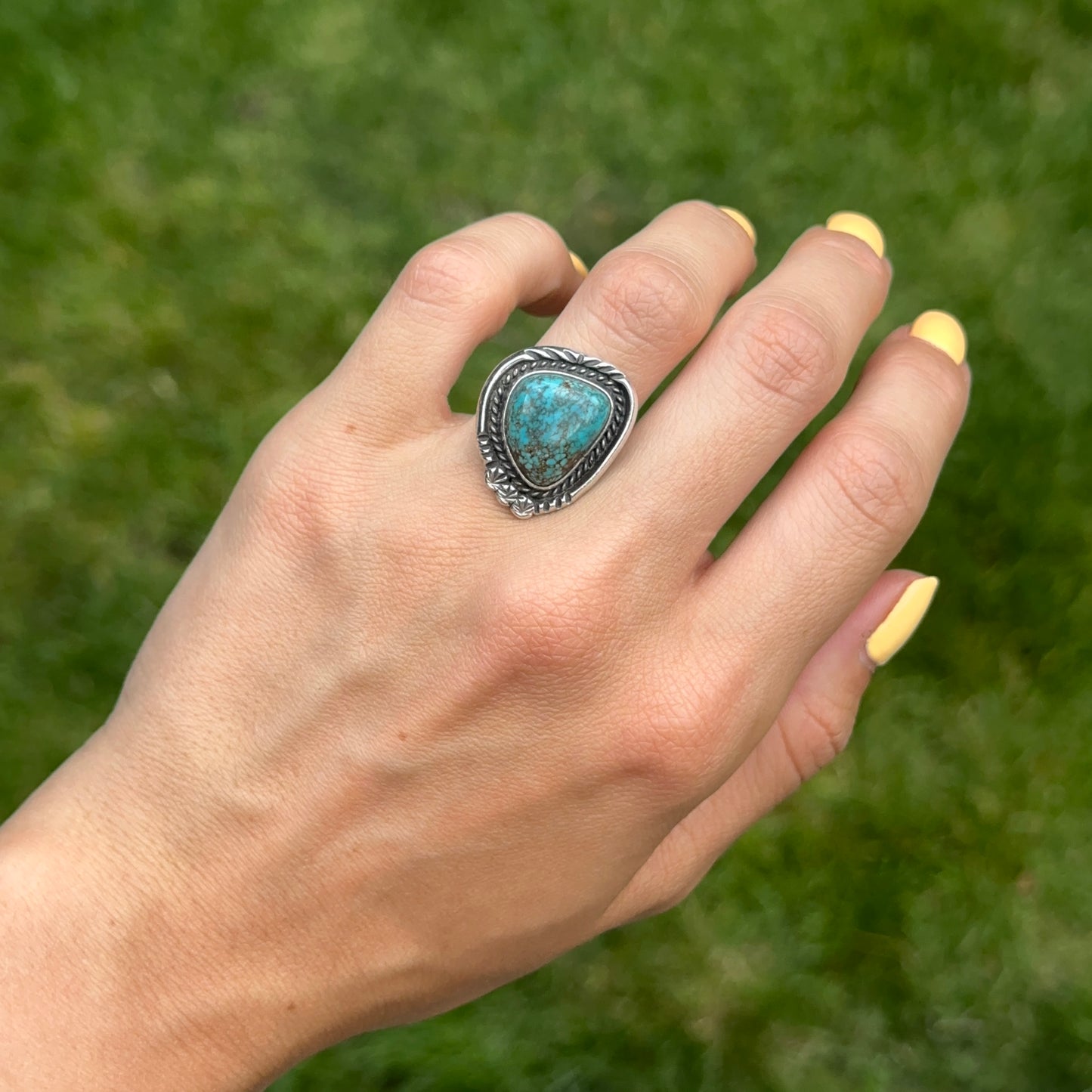 Estate Silver Triangular Turquoise Ring