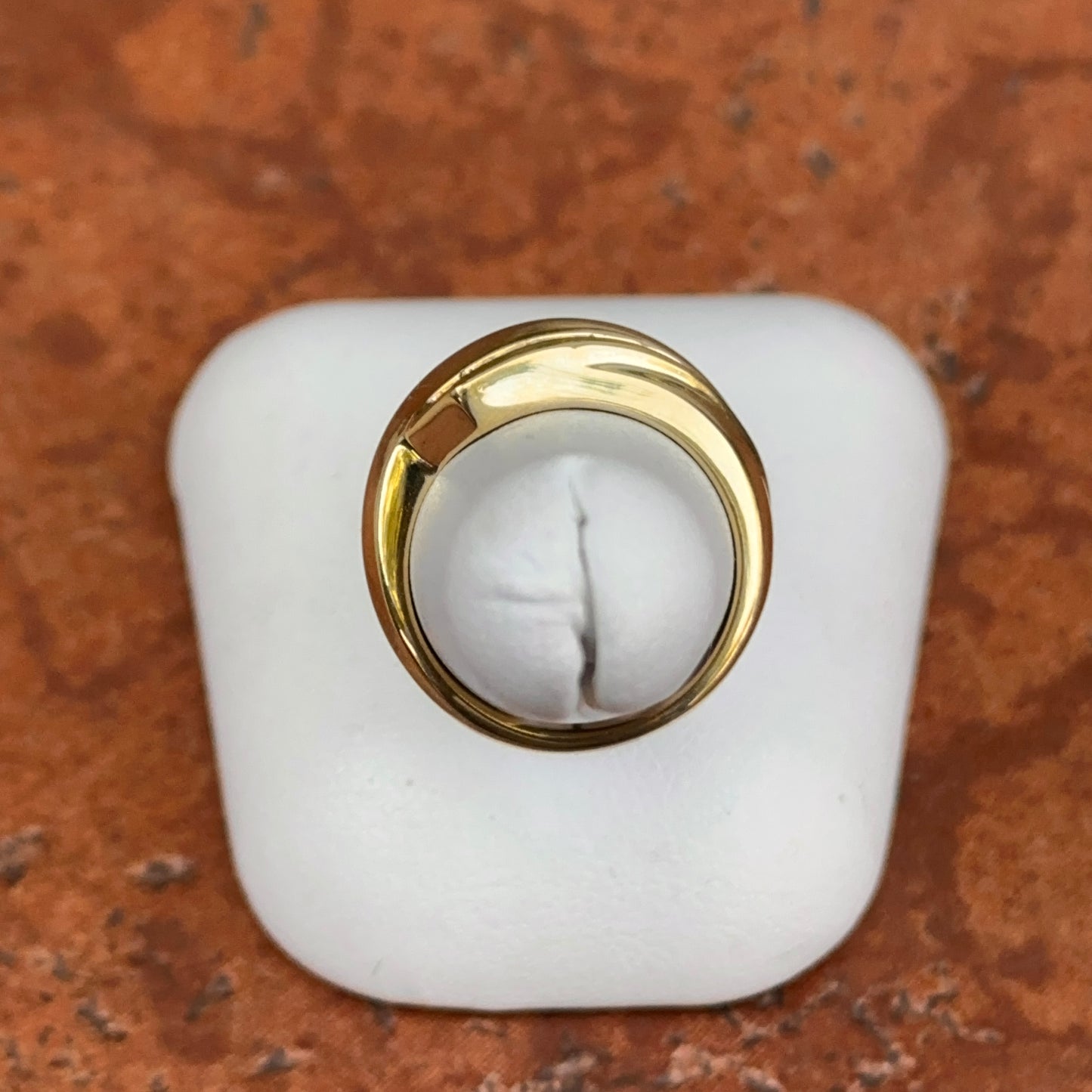 Estate 18KT Yellow Gold Round Blue Sapphire + Diamond Channel Set Ring