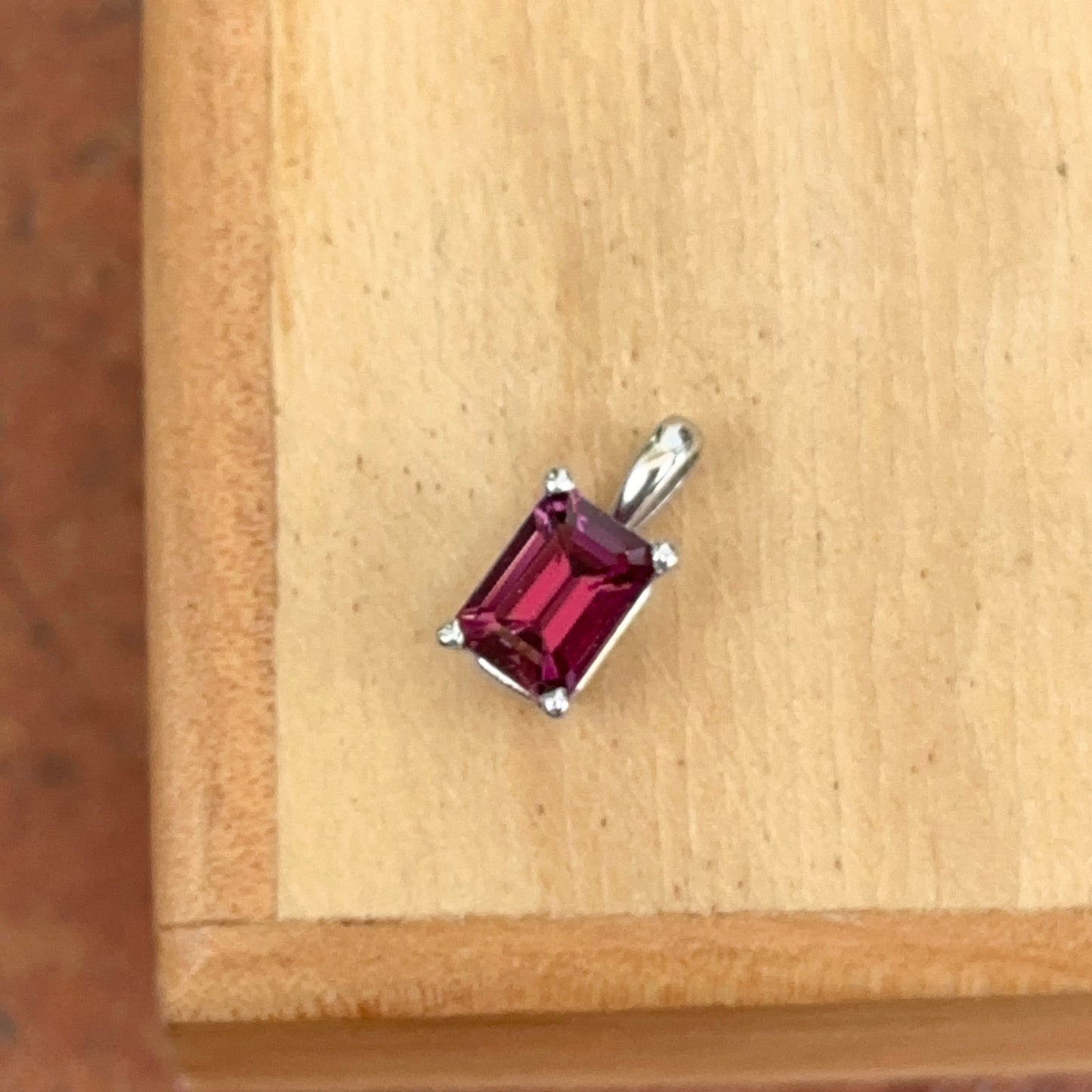 14KT White Gold Emerald-Cut Rhodolite Garnet Pendant