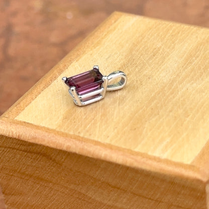 14KT White Gold Emerald-Cut Rhodolite Garnet Pendant