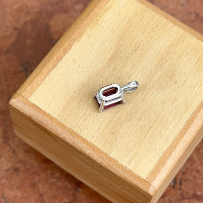 14KT White Gold Emerald-Cut Rhodolite Garnet Pendant