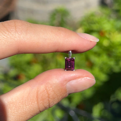 14KT White Gold Emerald-Cut Rhodolite Garnet Pendant