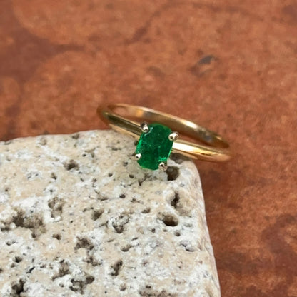 Estate 14KT Yellow Gold Oval Emerald Solitaire Ring