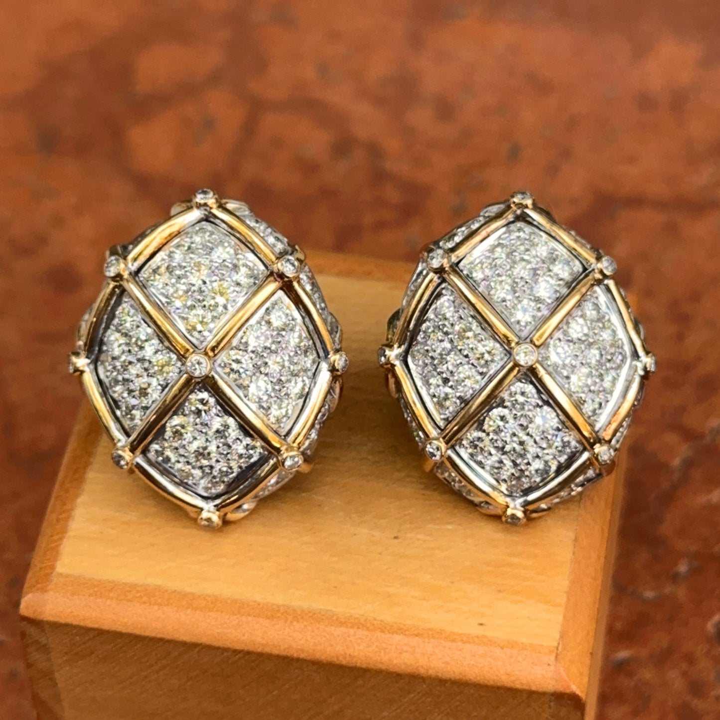 Estate White and Yellow Gold Cluster Diamond Non Pierced Earrings - LSJ