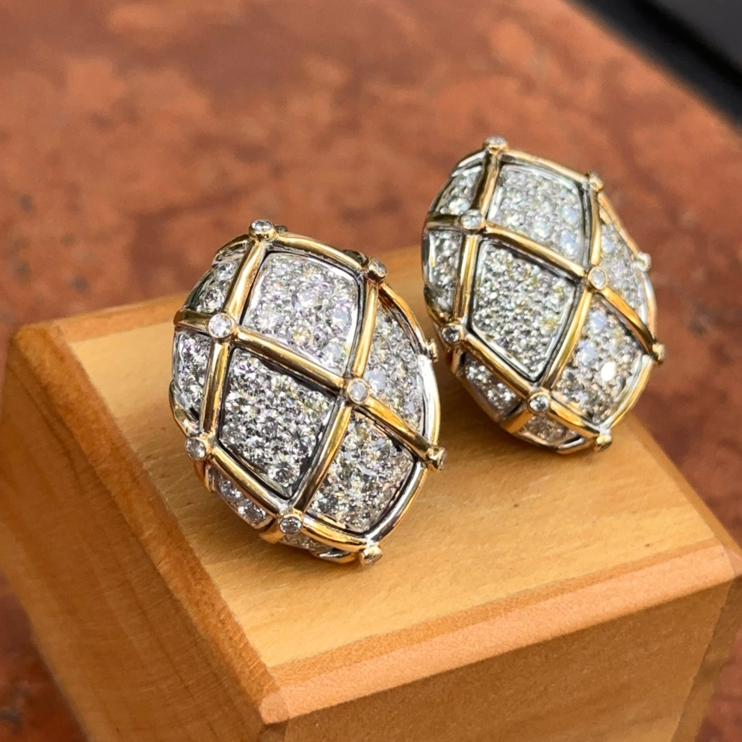Estate White and Yellow Gold Cluster Diamond Non Pierced Earrings - LSJ