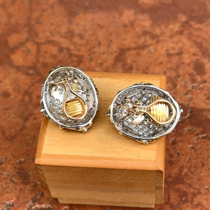 Estate White and Yellow Gold Cluster Diamond Non Pierced Earrings - LSJ