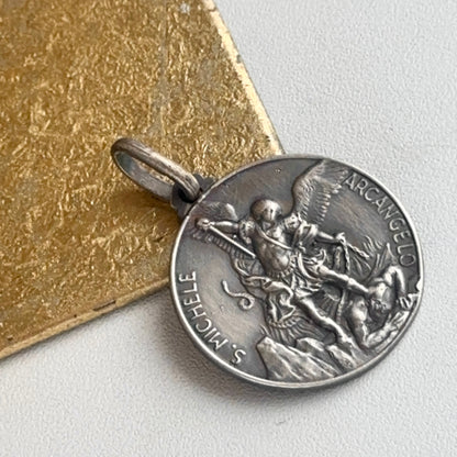 Sterling Silver Antiqued St Michael Round Pendant 30mm