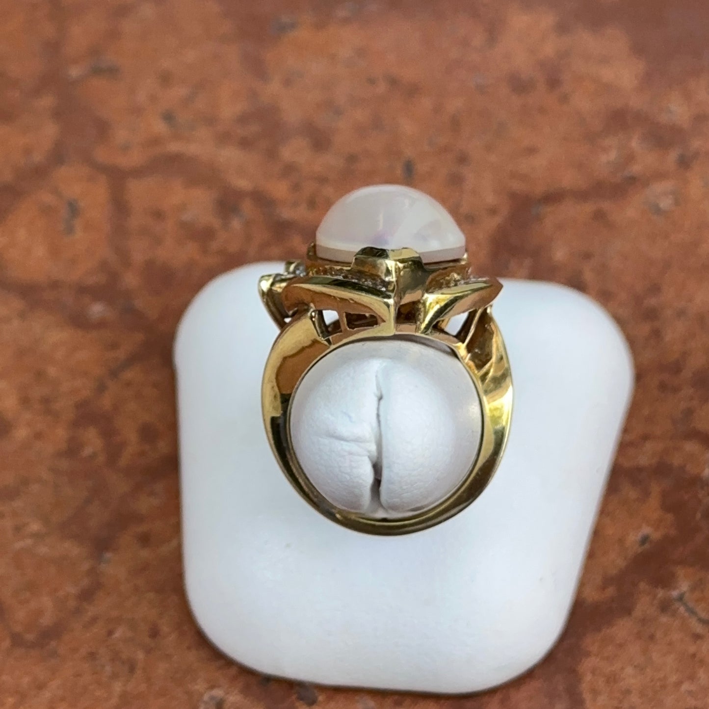 Estate 18KT Teardrop Mabe Pearl + Diamonds Ring