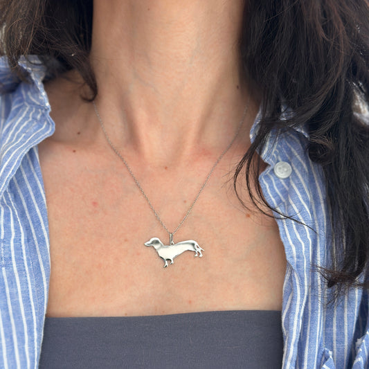 Sterling Silver Dachshund Dog Pendant Charm Necklace - LSJ