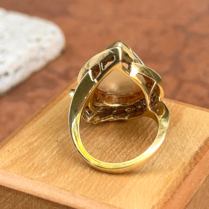 Estate 18KT Teardrop Mabe Pearl + Diamonds Ring