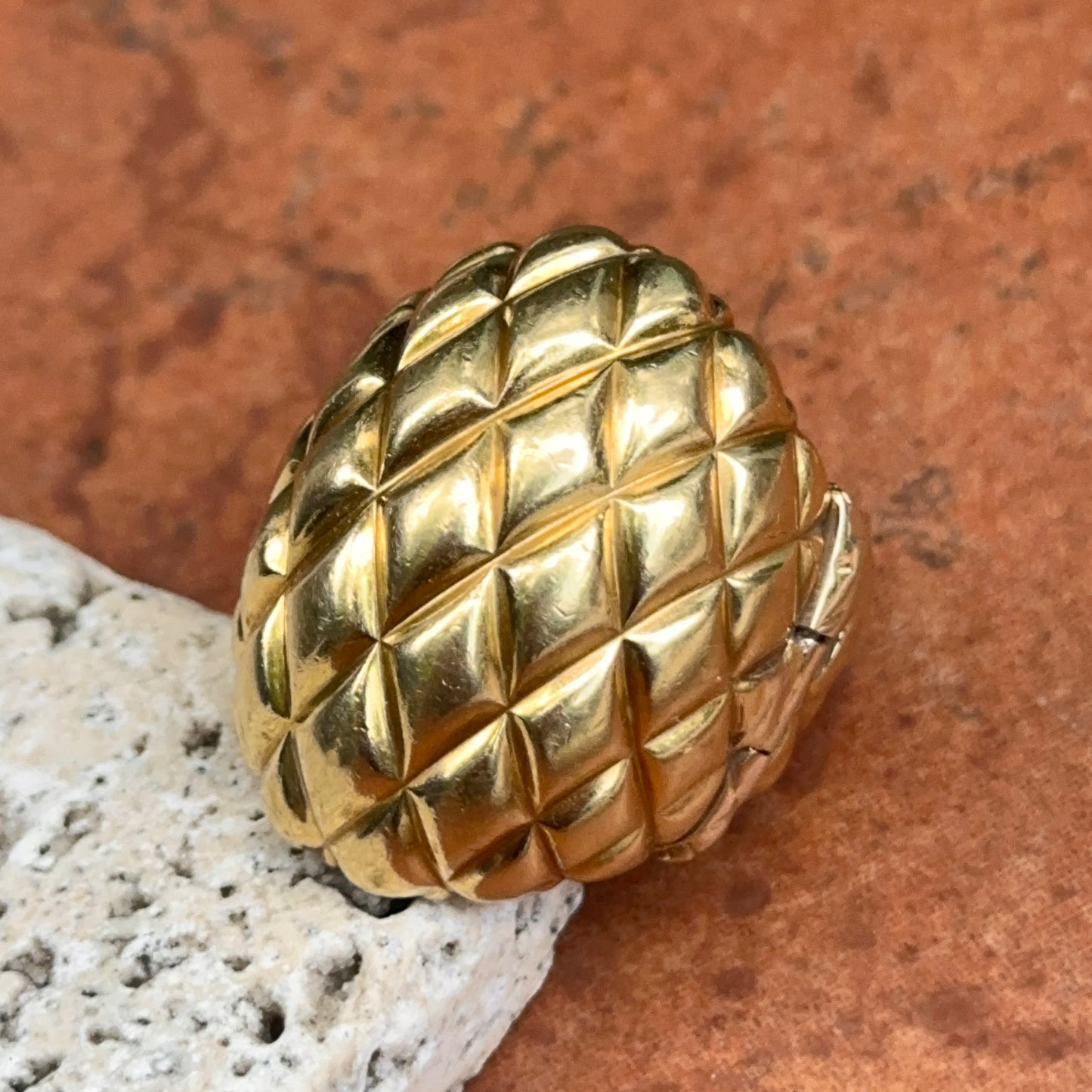 Estate 18KT Yellow Gold Modernist Basketweave Domed Ring