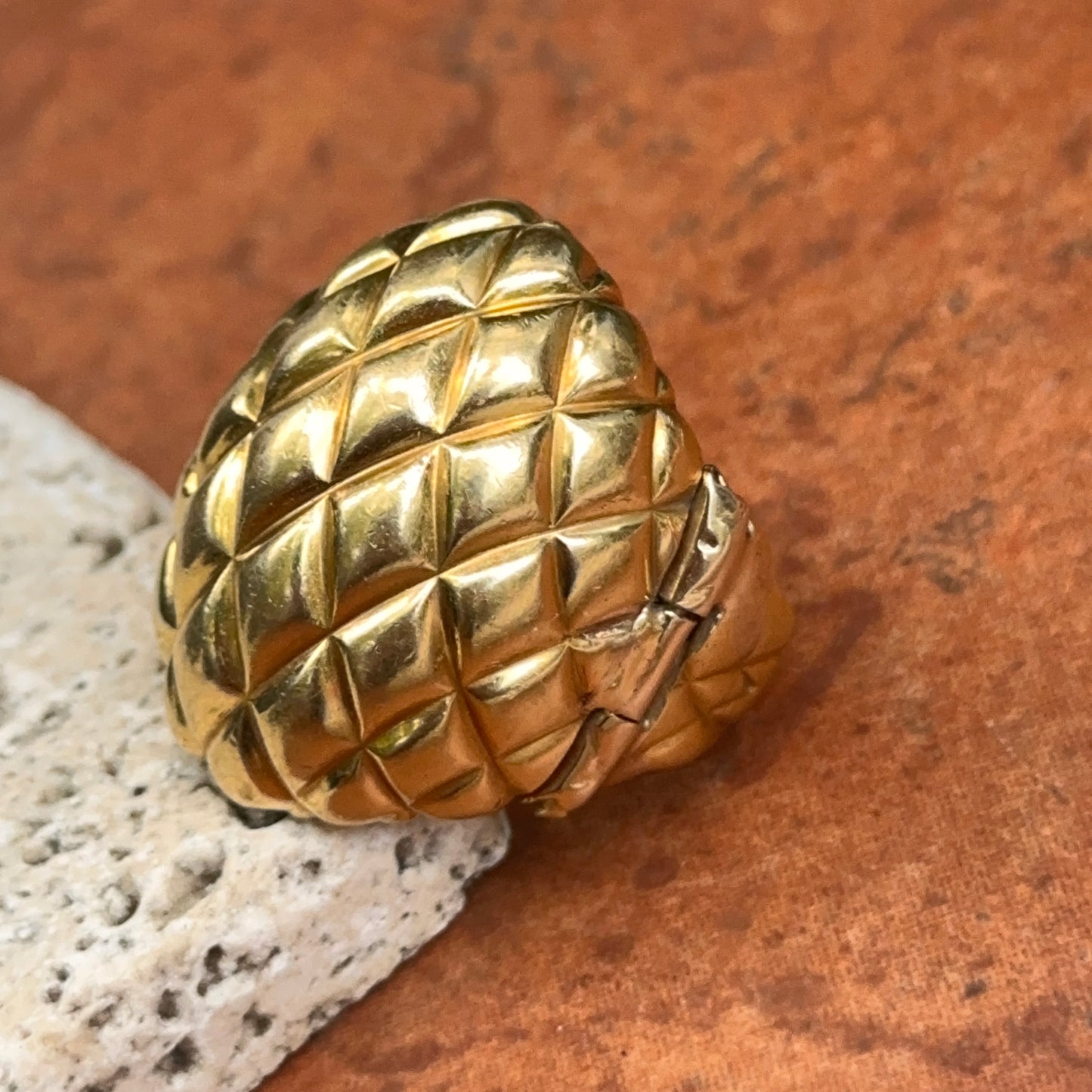 Estate 18KT Yellow Gold Modernist Basketweave Domed Ring