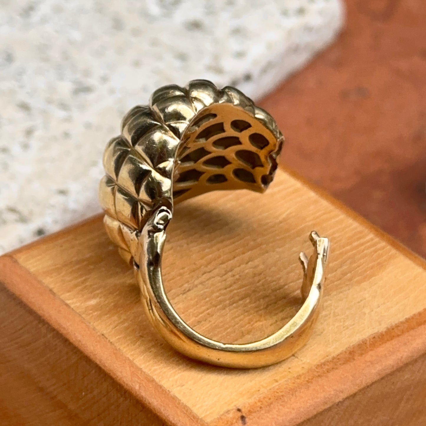 Estate 18KT Yellow Gold Modernist Basketweave Domed Ring