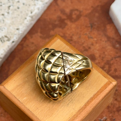 Estate 18KT Yellow Gold Modernist Basketweave Domed Ring