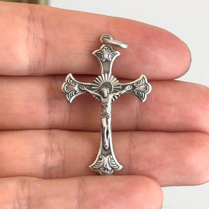 Sterling Silver Ornate Crucifix Cross Pendant