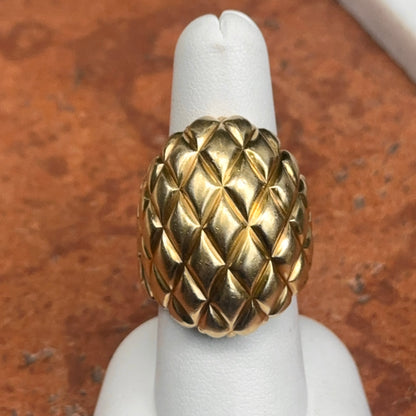 Estate 18KT Yellow Gold Modernist Basketweave Domed Ring