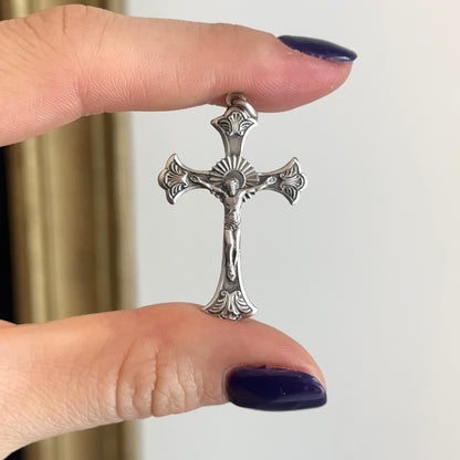 Sterling Silver Ornate Crucifix Cross Pendant