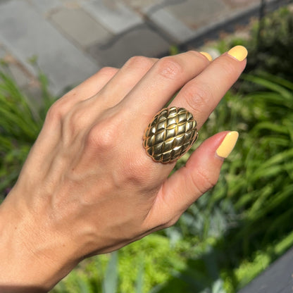 Estate 18KT Yellow Gold Modernist Basketweave Domed Ring
