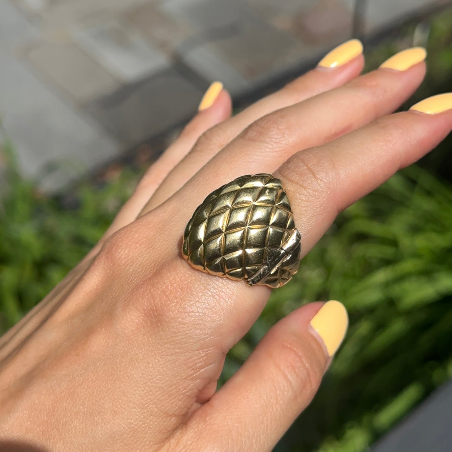 Estate 18KT Yellow Gold Modernist Basketweave Domed Ring