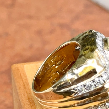 Estate 14KT Yellow Gold Round Bezel Set Mabe Pearl + Diamonds Ring