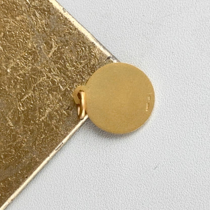 14KT Yellow Gold Fleur de Lis Round Matte Medal Pendant 18mm