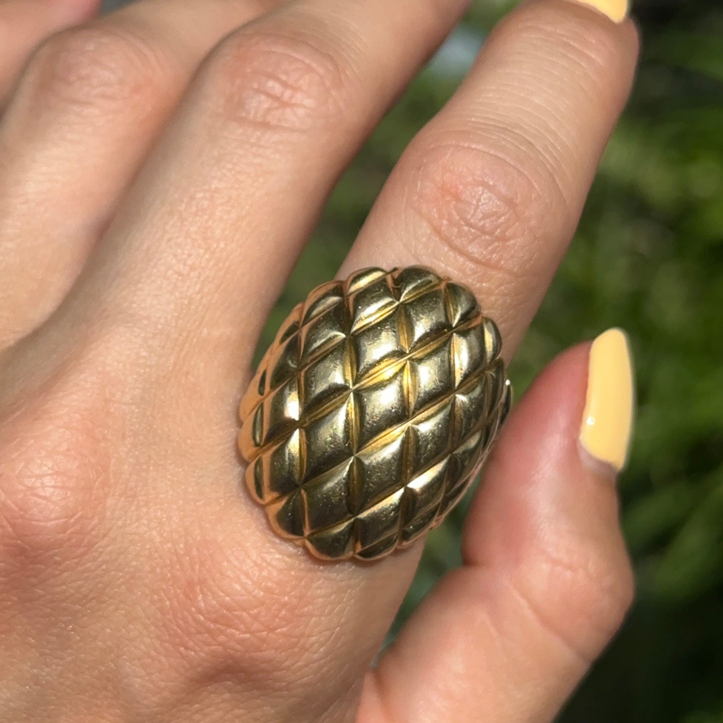 Estate 18KT Yellow Gold Modernist Basketweave Domed Ring