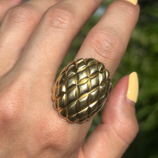 Estate 18KT Yellow Gold Modernist Basketweave Domed Ring