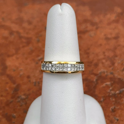 Estate 18KT Yellow Gold 2 Row Invisible-Set Princess-Cut Diamond Band Ring