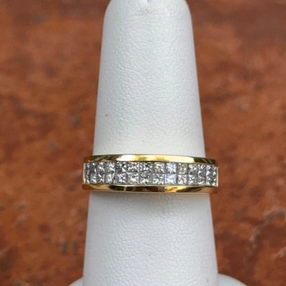Estate 18KT Yellow Gold 2 Row Invisible-Set Princess-Cut Diamond Band Ring