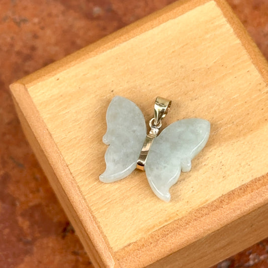 14KT Yellow Gold Celadon Pale Jade Butterfly Pendant Charm 20mm