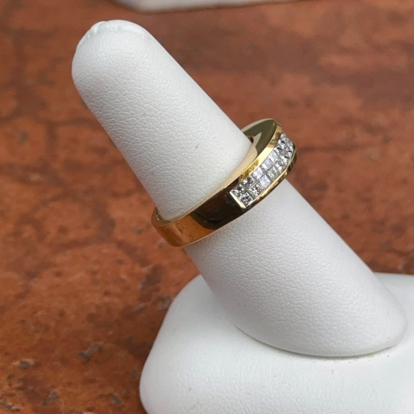 Estate 18KT Yellow Gold 2 Row Invisible-Set Princess-Cut Diamond Band Ring