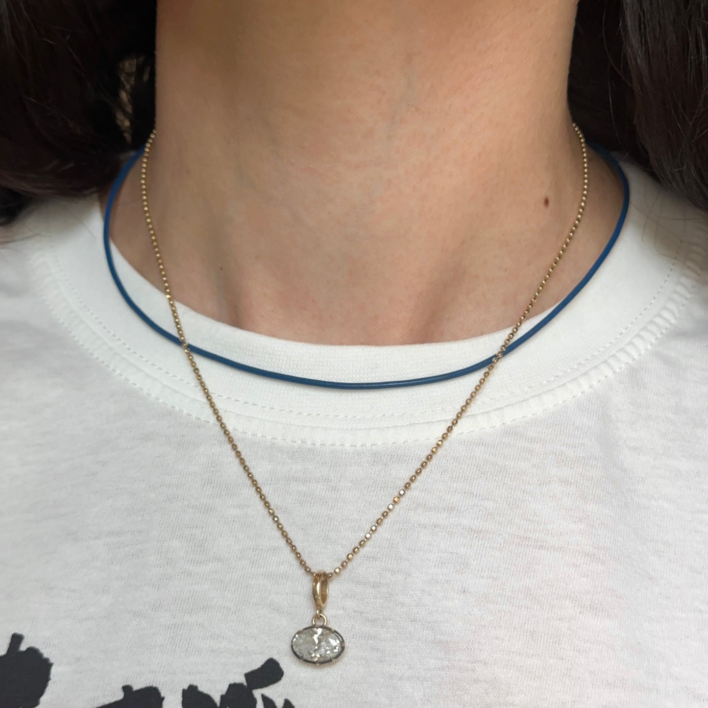 14KT Yellow Gold Royal Blue 1.5mm Leather Cord Necklace