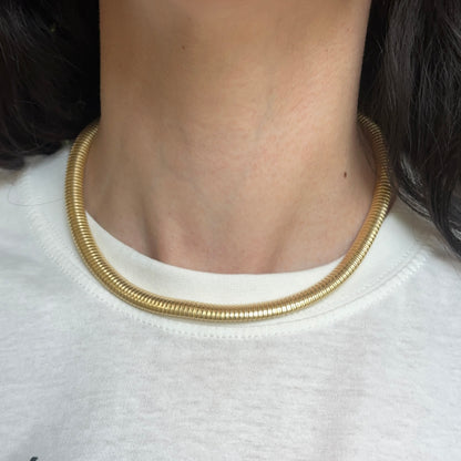 Estate Gold-Plated Ribbed Omega Collar Necklace - LSJ