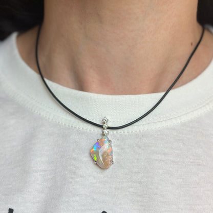 Estate Platinum Abstract Opal + Diamond Pendant Slide