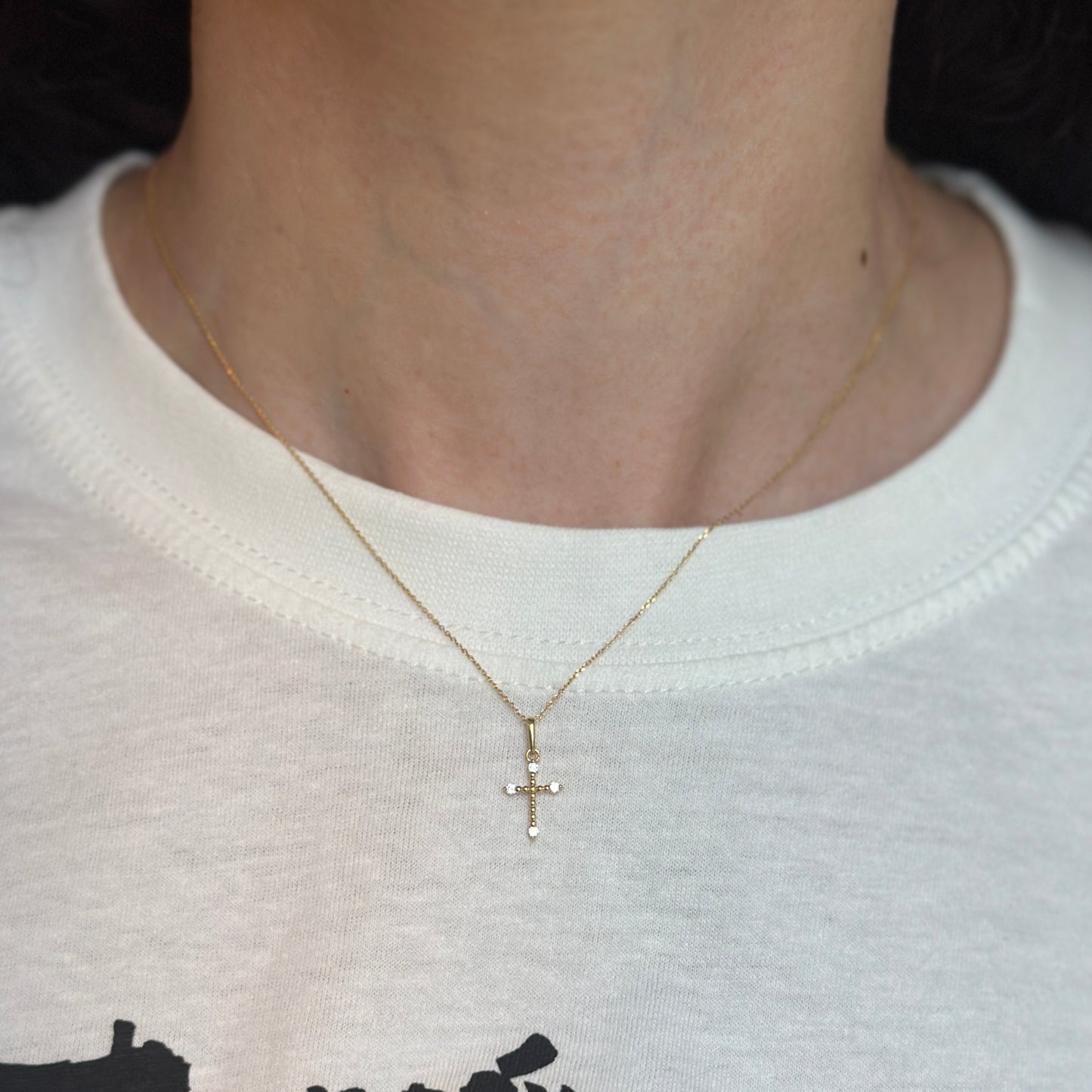 14KT Yellow Gold Cubic Zirconia Mini Budded Cross Pendant Charm